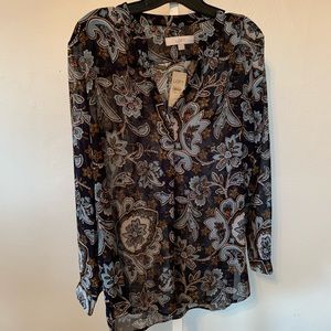 LOFT Long Sleeved Navy Floral Blouse